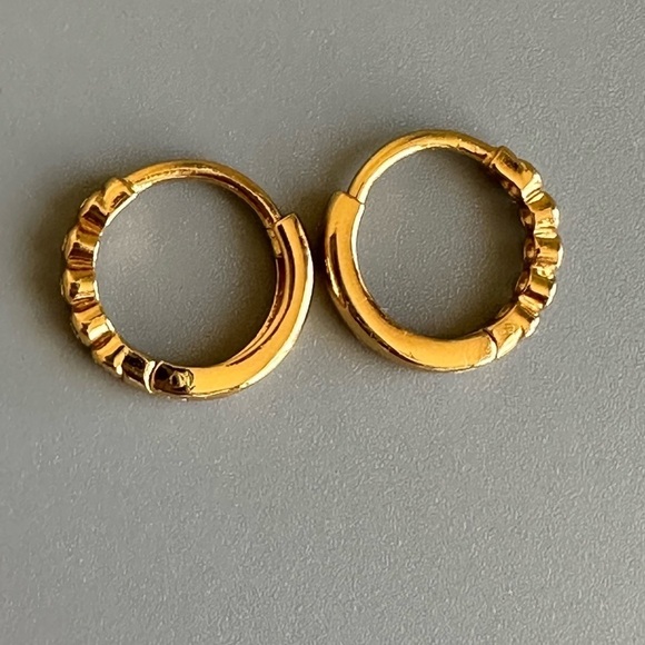 Tiny Sterling Silver CZ Tiny Hoop Earrings in Gold - Picture 7 of 8